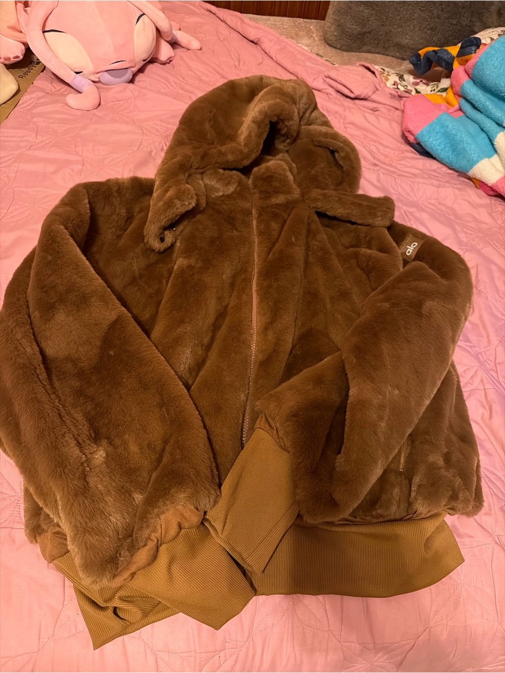 Alo foxy fur Plush Hooded Jacket - Brown chocolate sold out size large